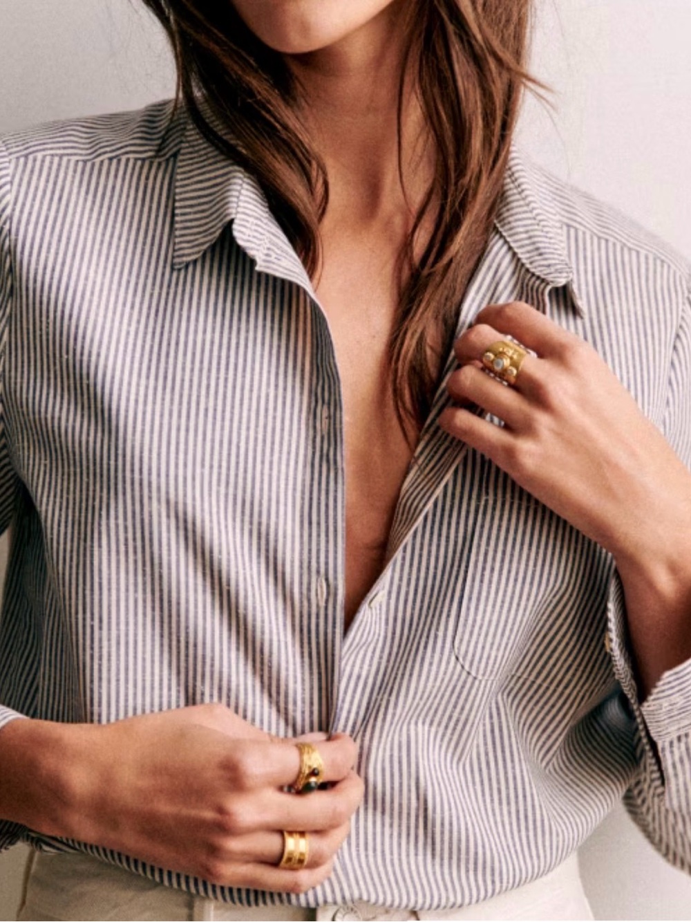 Sezane Tomboy Shirt Ecru / Blue Sz 40